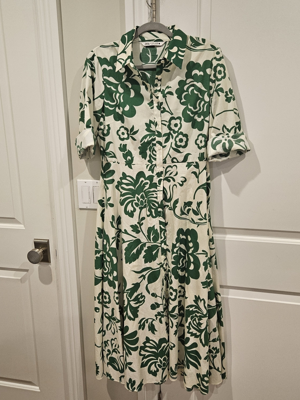 Zara Green Floral Midi Shirt Dress